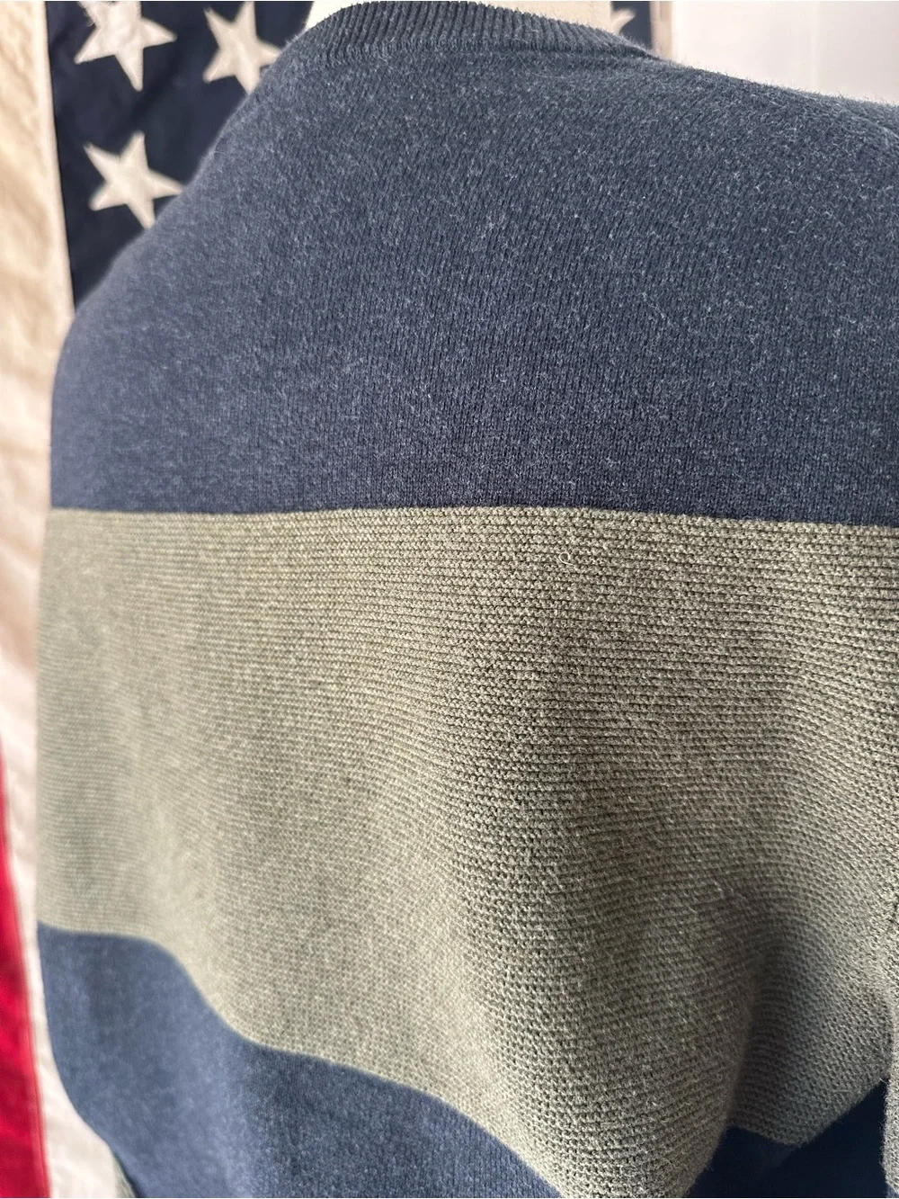 J.Crew Factory Navy & Green Wide Striped Crewneck Knit Sweater M unisex